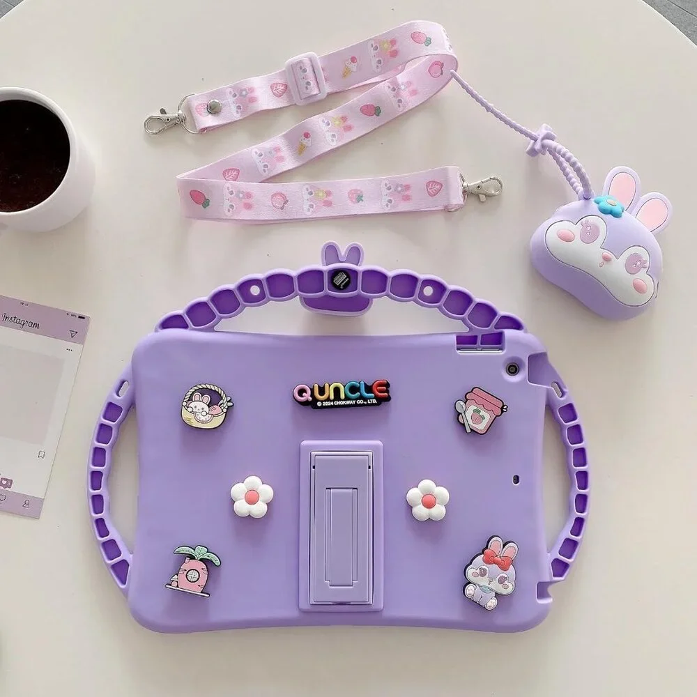 iPad Mini 7th/6th Gen Kids Case 8.3in Shockproof Bunny 3-Handle Stand Purple